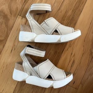 FLY London 37 Platform White Wedge Sandal Ankle Strap
